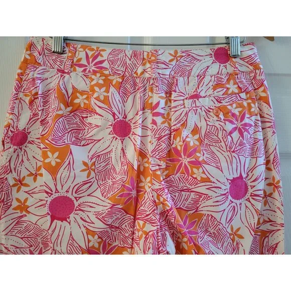 Lilly Pulitzer Orange Daisy print capri pants Preppy size 12 White Label vintage - Picture 6 of 8